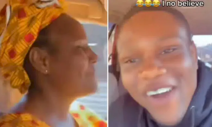 "I no believe am" - Nigerian man in shock as mum who hasn't driven for 11 years takes over his car (Video)