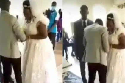 "Na she know wetin her eyes don see" - Drama as bride breaks down in uncontrollable tears during wedding (Video)