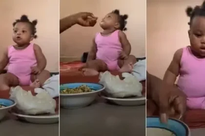 "My baby only eats fufu" - Mother shares video as 6-month-old daughter rejects pap and baby food