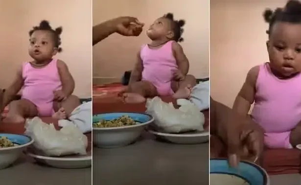 "My baby only eats fufu" - Mother shares video as 6-month-old daughter rejects pap and baby food
