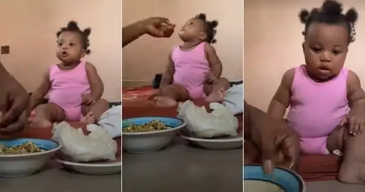 "My baby only eats fufu" - Mother shares video as 6-month-old daughter rejects pap and baby food