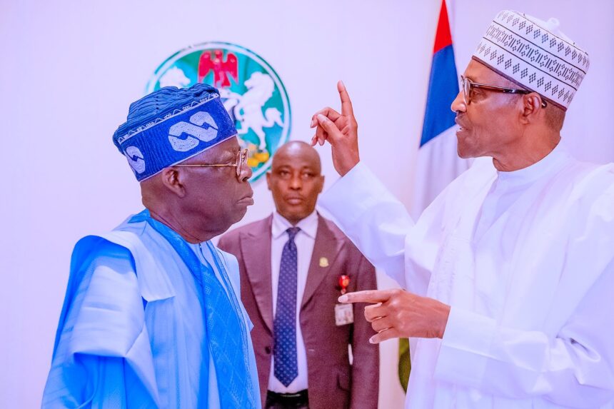 President elect Bola Tinubu and President Muhammadu Buhari during visit of the former to Aso Villa