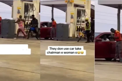 Man in utter disbelief as his babe leaves him on okada, hops into another guy's car at filling station (Video)