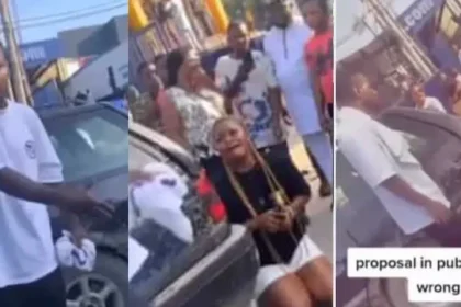 Nigerian lady in tears as public proposal to boyfriend turns disastrous (Video)