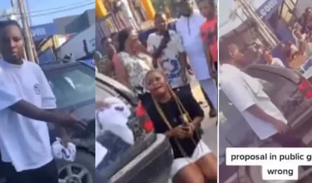 Nigerian lady in tears as public proposal to boyfriend turns disastrous (Video)
