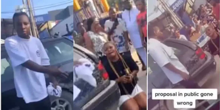 Nigerian lady in tears as public proposal to boyfriend turns disastrous (Video)