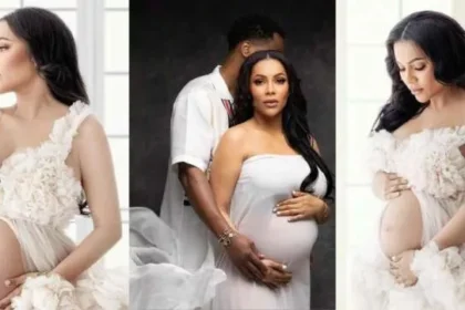 "Why's he hiding his face?" - Reactions as Maria Chike and her lover strike a pose in stunning pregnancy shots