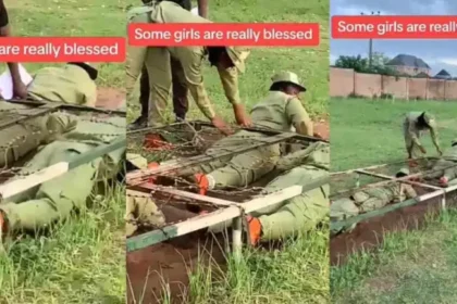 Moment endowed corper's backside gets stuck, causes holdup during Man O' War drill (Video)