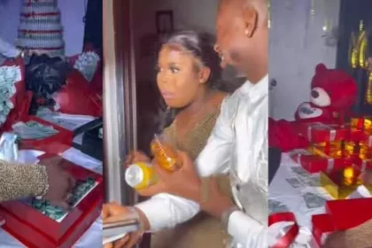 Man proposes money bouquet shoes bags wigs, ₦6 million cash girlfriend