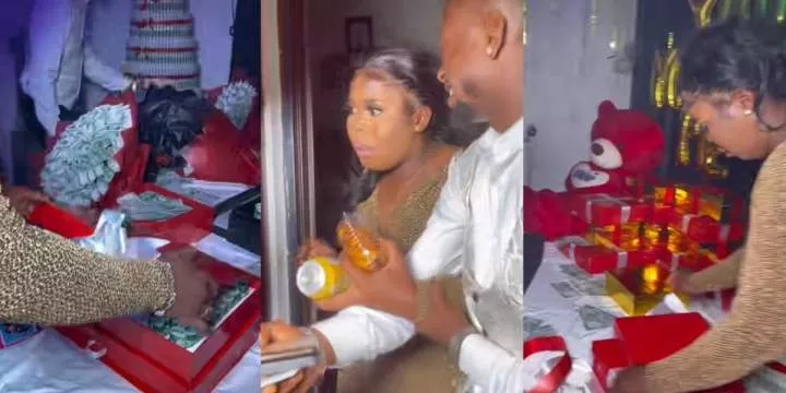 Man proposes money bouquet shoes bags wigs, ₦6 million cash girlfriend