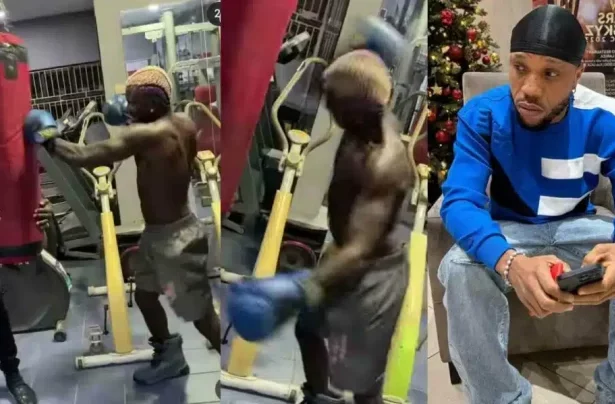 "Charles go dey shake now" - Reactions as Portable goes berserk on a boxing bag as he trains against his match with Charles Okocha