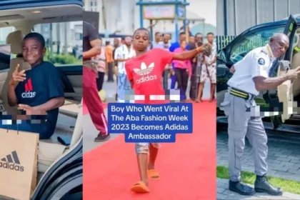 "God doings" - Young boy who went viral at the Aba Fashion Week 2023 allegedly becomes an Adidas ambassador