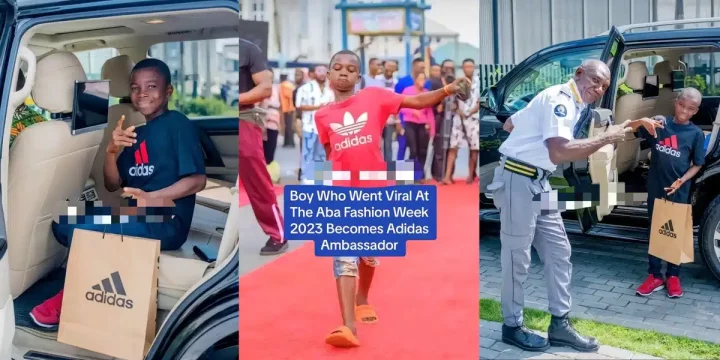 "God doings" - Young boy who went viral at the Aba Fashion Week 2023 allegedly becomes an Adidas ambassador