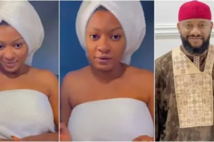 "Yul won't like this" - May Edochie's recent video in towel gets people talking