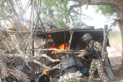 Troops burning terrorists’ camp