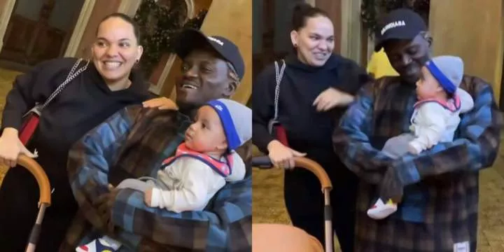 Moment caucasian lady requests for photo with Portable, asks him to carry her baby