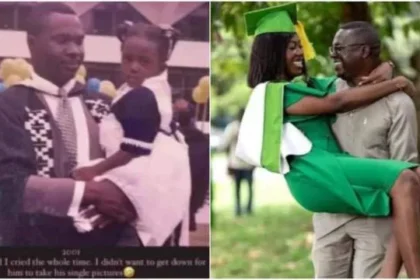 Single father melts hearts as he recreates photo from his 2001 graduation with daughter at her graduation ceremony