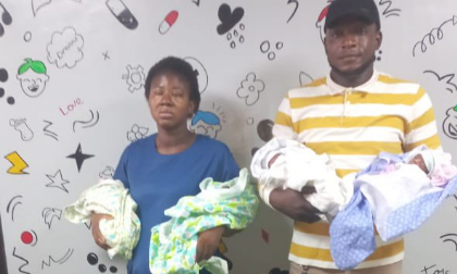 Sodiq Olayode, wife and  quadruplets Credit: X