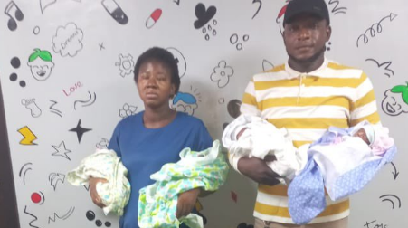 Sodiq Olayode, wife and  quadruplets Credit: X