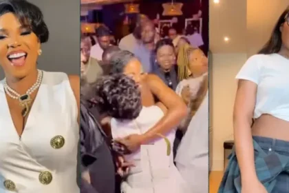 Moment Tiwa Savage surprises Iyabo Ojo at her all-white birthday party