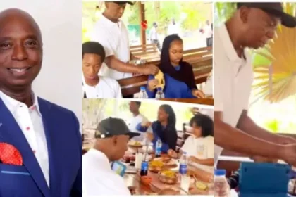 Mixed reactions as Ned Nwoko treats only Regina, children to family lunch