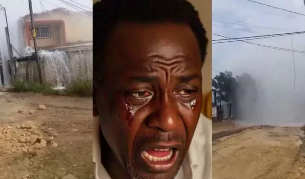 Scary sight as heavy rain falls on one side of the road, other stays dry