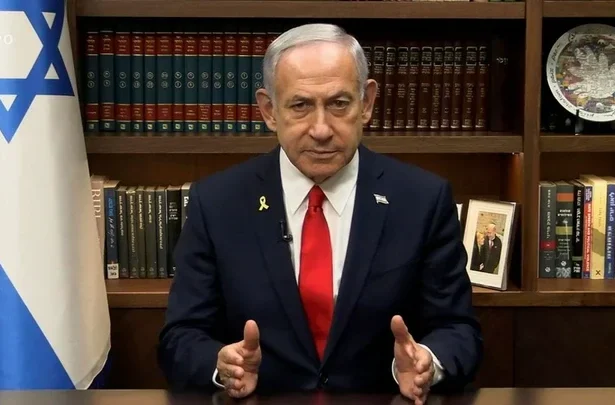 Israeli Prime Minister Benjamin Netanyahu speaks in Jerusalem on Sunday, June 22, 2025, following US strikes on Iranian nuclear facilities.