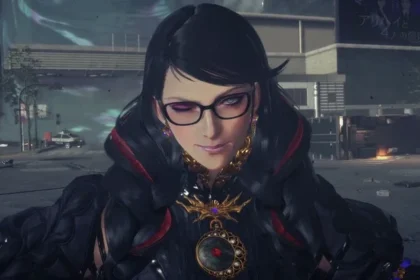 Bayonetta winking at the player in a Bayonetta 3 trailer.