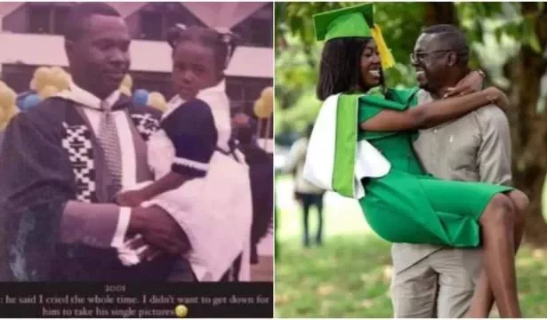 Single father melts hearts as he recreates photo from his 2001 graduation with daughter at her graduation ceremony