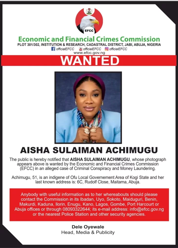 Alleged money laundering: EFCC declares Sanwo-Olu's ally, Aisha Achimugu wanted